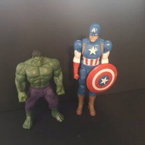 2 - Hasbro Action Figures Marvel Hulk & Marvel Avengers Captain America